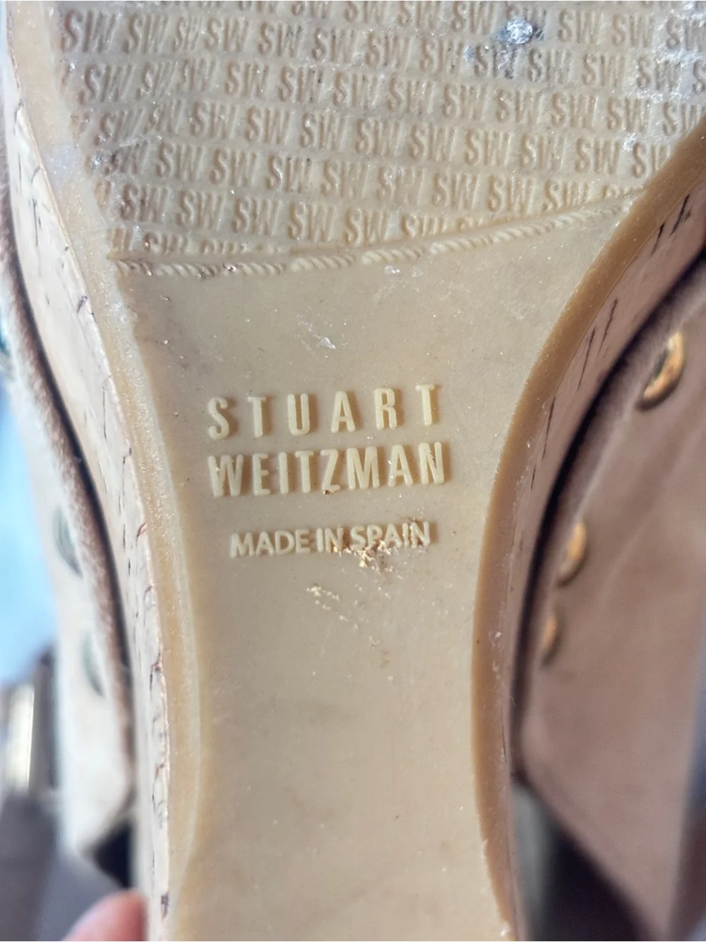Steward Weitzman Women’s Tan Suede Cork Wedge Platform Mule Heels 9.5 - Picture 7 of 8